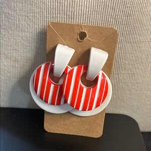 Red and White Striped Pierced Unsigned Earrings!